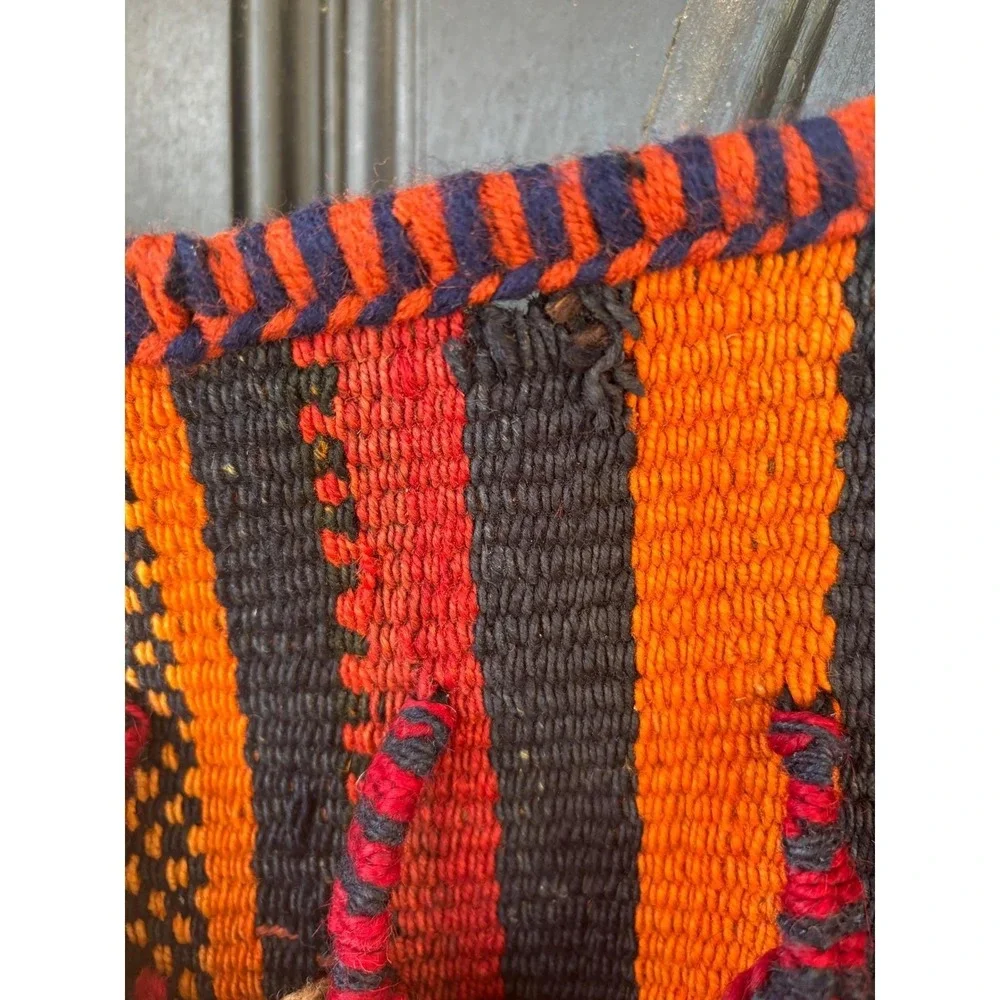 Vintage‎ Handwoven Wool Kilim Wall Hanging Tribal Tassel Tapestry Red Orange
